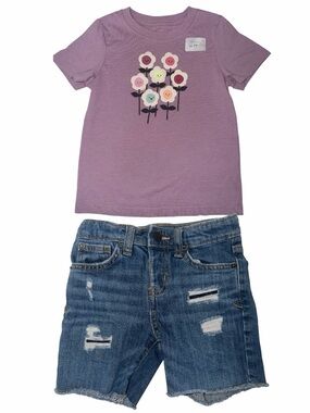 Toddler Girl Outfit Size 3T Shirt & Denim Shorts Summer Play Clothes